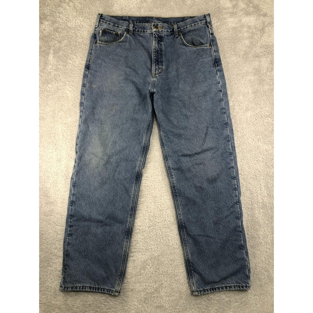 VTG Carhartt Flannel Lined Jeans Mens 38x32 Relaxed B172 DST Denim *Flaw